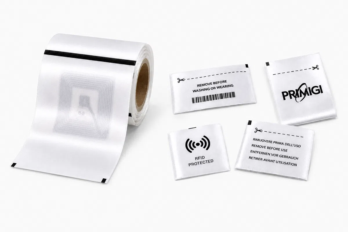 RFID satin ribbon label roll for apparel care labels