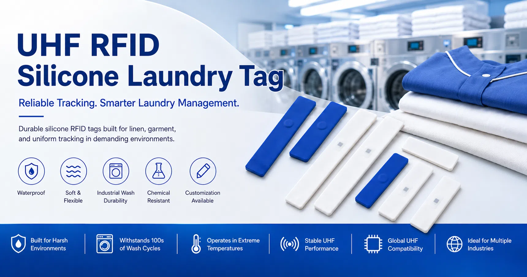CedaGlo UHF RFID silicone laundry tags for industrial laundry and textile management