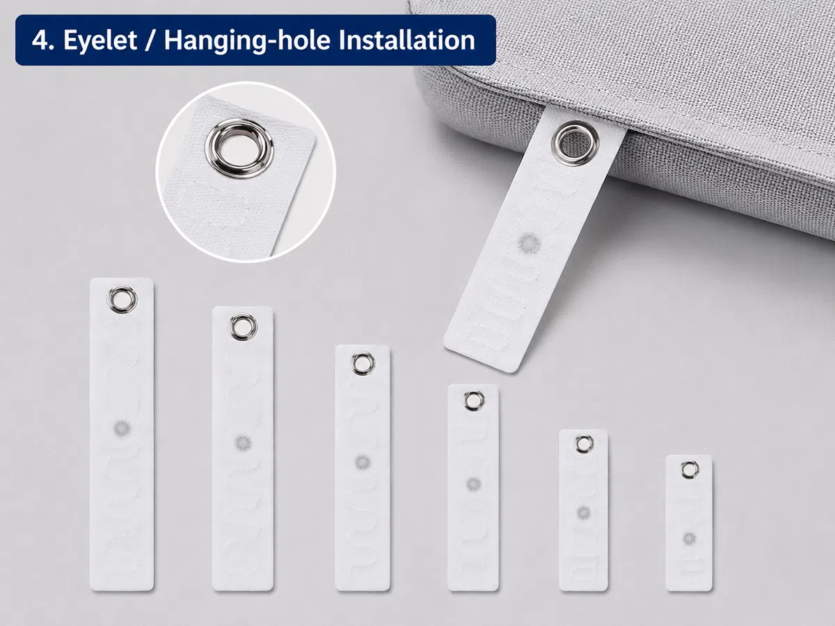 Grommet-hole RFID textile laundry tag with eyelet for special linen mounting
