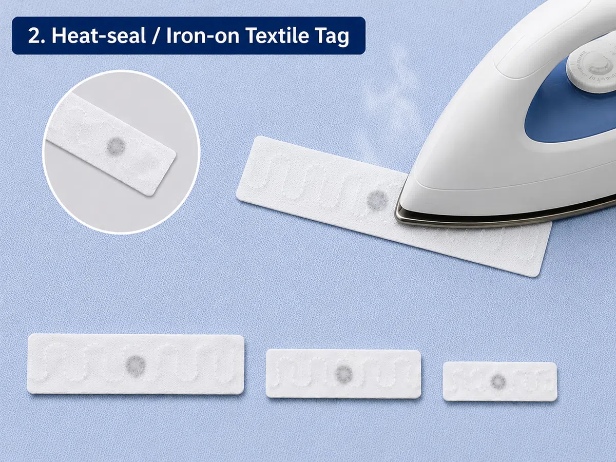 Heat-seal iron-on RFID laundry tag for linen and towel tracking