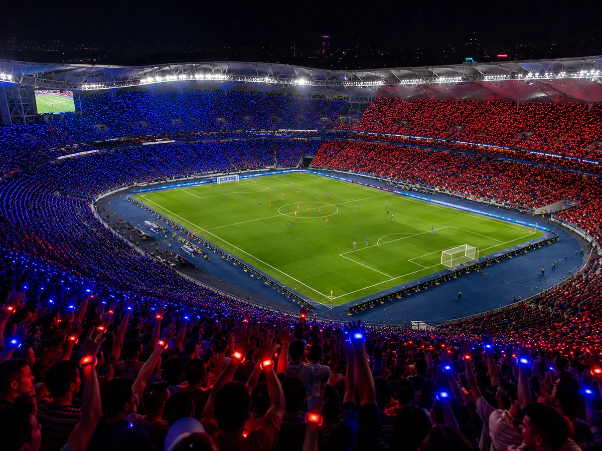 Stadium audience wearing LED wristbands during sports team activation