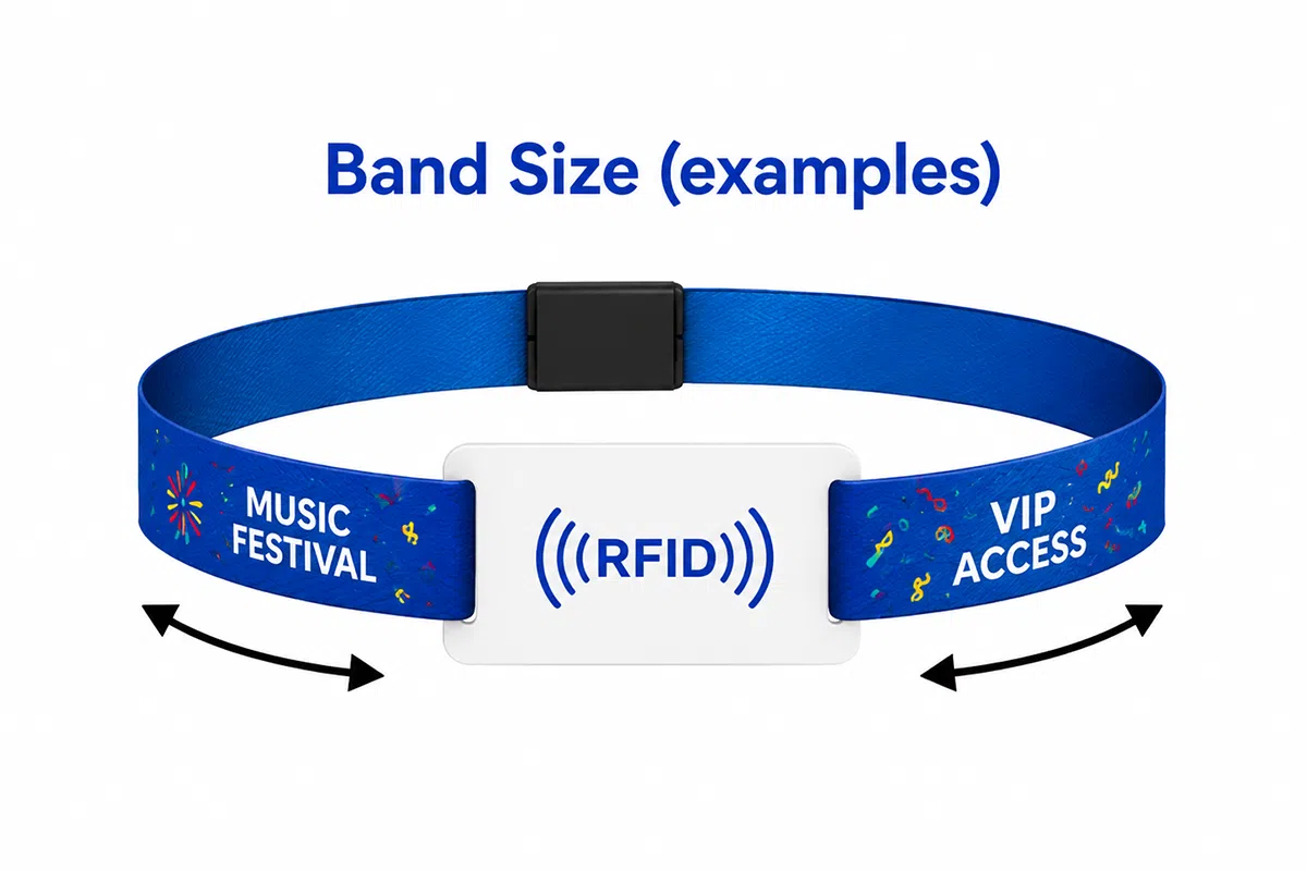 RFID fabric wristband band size adjustable 150 to 350mm