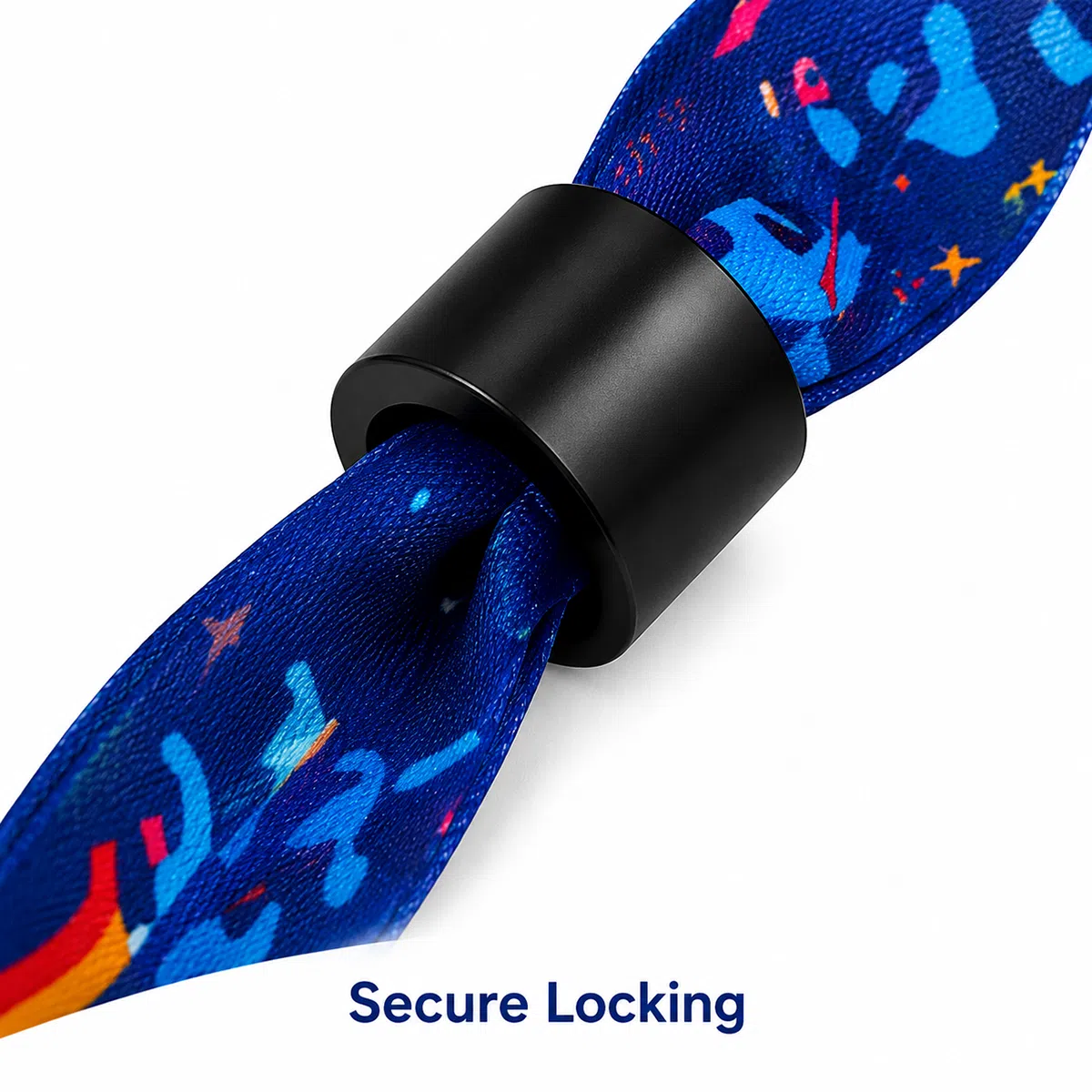 Secure locking mechanism on RFID fabric wristband